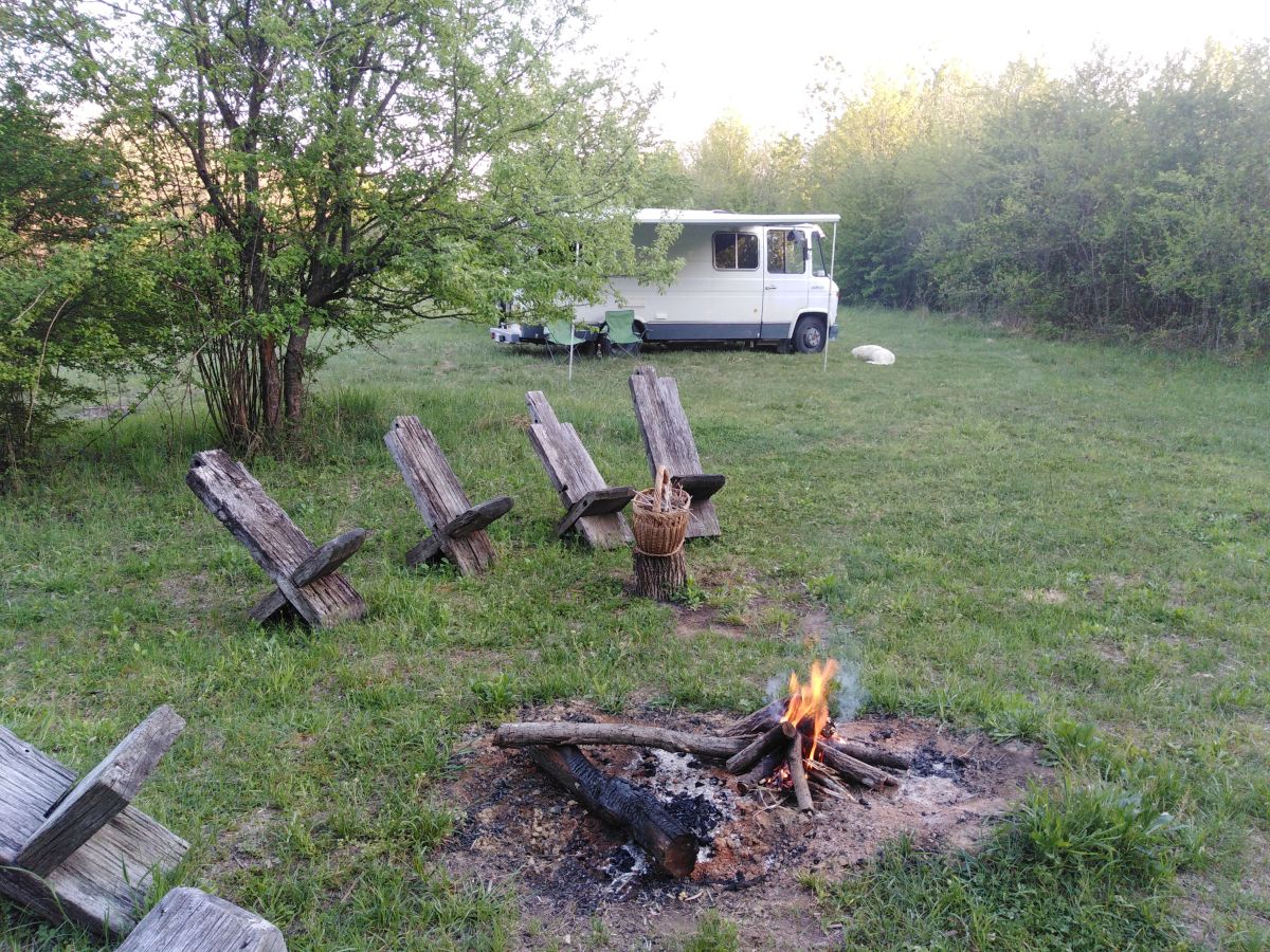 Camping with campfire